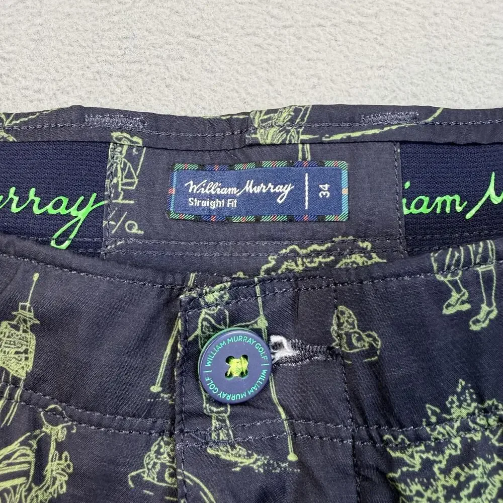 William Murray Golf Shorts Mens 34 Blue Golf Print Straight Fit Stretch